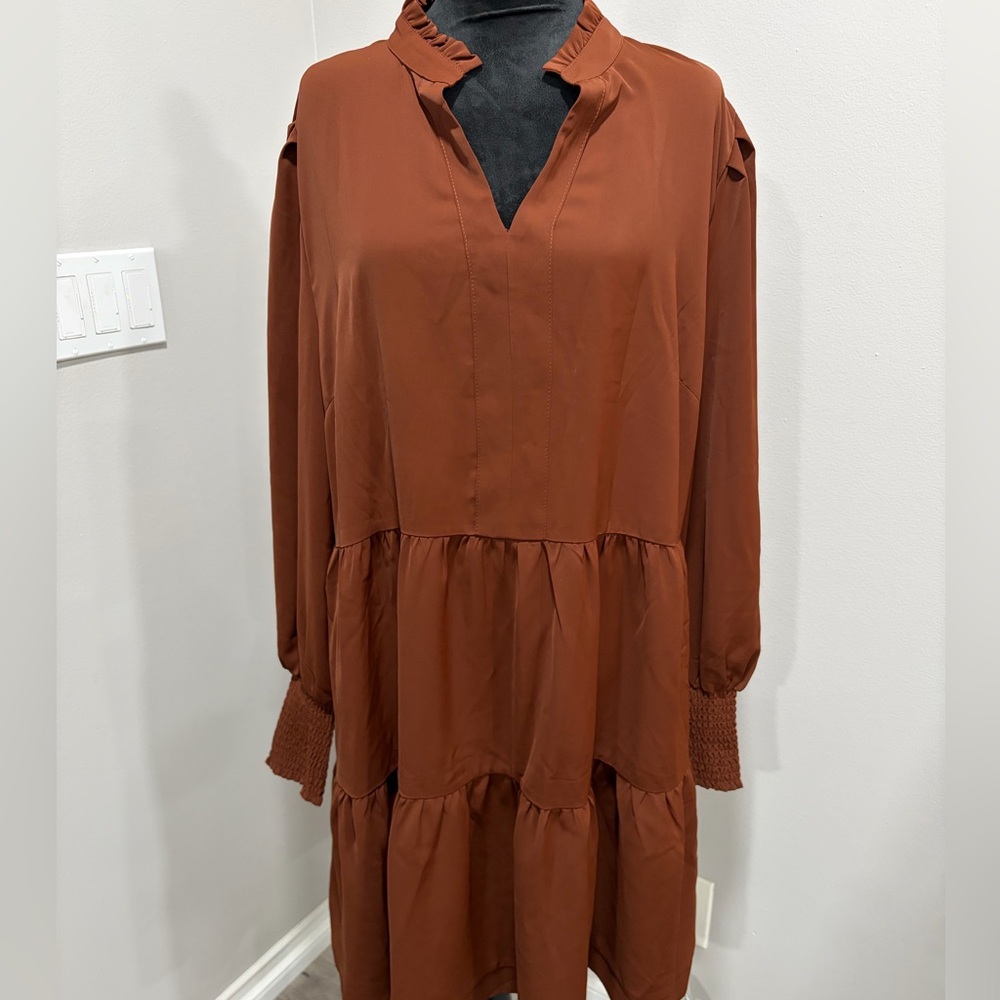 Elegant Brown Ruffled Dress